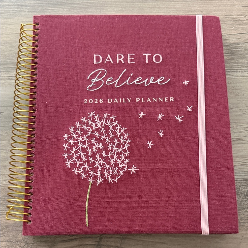 Elegant 2026 Daily Planner - Burgundy with Gold Spiral